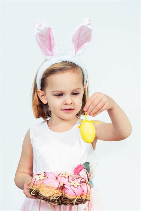 easter kid holding egg decoration stock photo image  festive