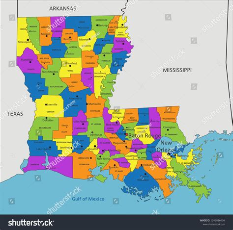 colorful louisiana political map   labeled separated layers
