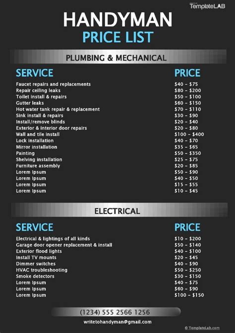 price list templates price sheet templates