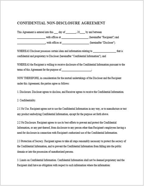 Non Disclosure Agreement Template 01 Free Template Downloads
