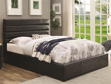 coaster riverbend 300469q queen black leatherette upholstered bed with