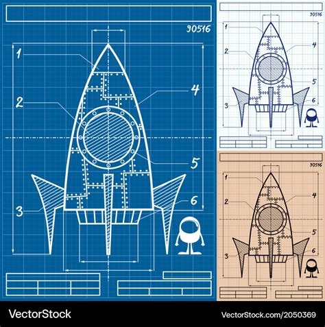 rocket blueprint cartoon royalty  vector image