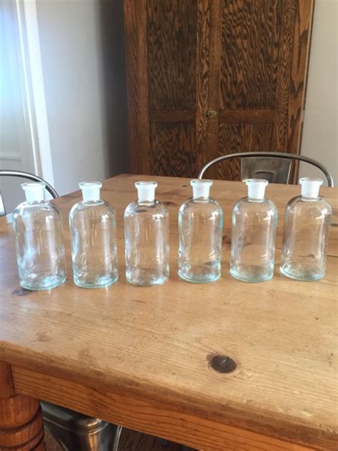 set of 6 vintage wheaton glass bottles apothecary lab chemistry no