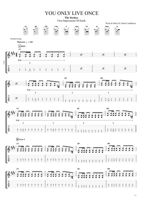 You Only Live Once By The Strokes Full Score Guitar Pro Tab