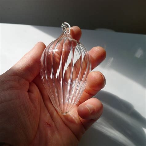 Small Clear Ribbed Glass Ornament Hand Blown By Jenn Goodale Etsy