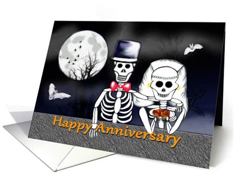 Happy Anniversary On Halloween Skeleton Bride And Groom Card 964565