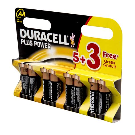 Duracell 1 5v Aa Mn1500 Alkaline Battery Pack Of 8 Mn1500 Plus 5 3