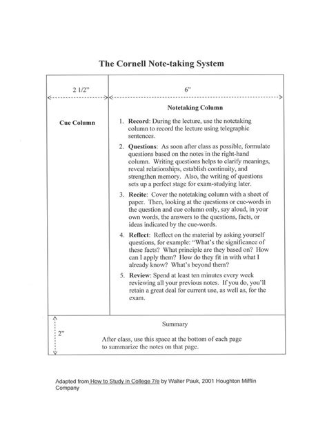 cornell note  cornell notes notetaking note