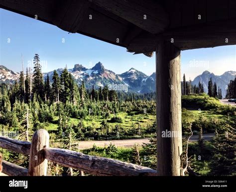mountain view  cabin porch stock photo alamy