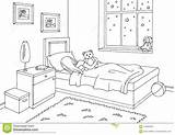 Girl Sleeping Room Graphic Interior Children Illustration Sketch Vector sketch template