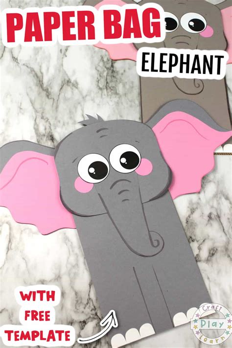 elephant craft  kids paper bag puppet craft play learn