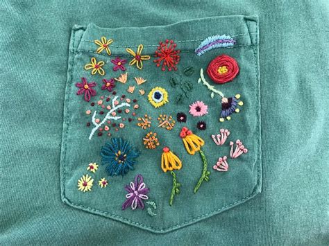 wildflowers hand embroidered pocket tee shirt unisex short
