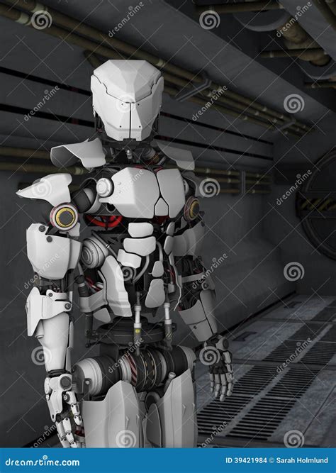 futuristic robot  sci fi corridor stock illustration image