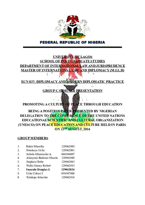 position paper  peace education  nigeria douglas imaralu