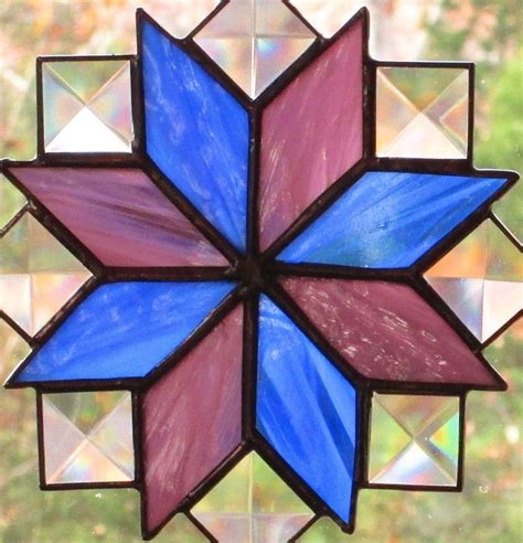 Stained Glass Suncatcher 8 Point Star Quilt Pattern In Blue Etsy