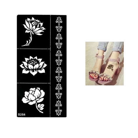 1 Sheet Temporary Black Henna Lotus Flowers Stencil Tattoo Bracelet