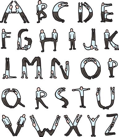 vector set  letter  human stock illustration  image  alphabet people text