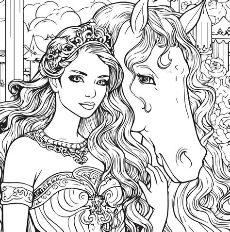 unicorn  princess coloring page  vector art  vecteezy