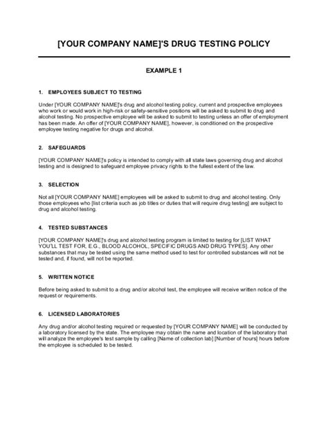drug  alcohol policy word template