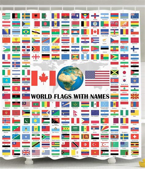world country shower curtain flags with names american usa canada flag globe earth educational