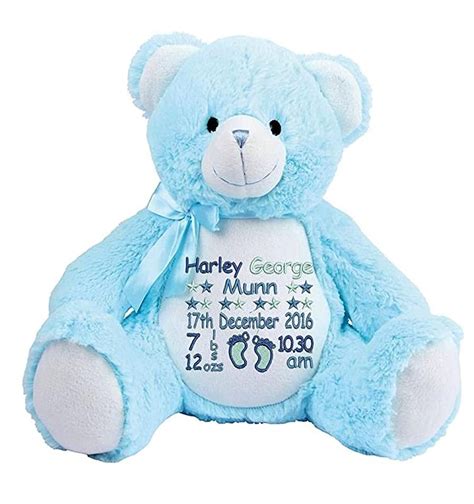 personalised  baby teddy bear embroidered quality blue teddy