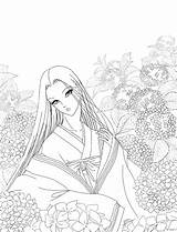 Kaguya Ajisai Coloring Hime Deviantart Dancer Lineart Pages Draw sketch template