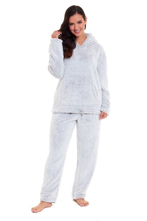 womens hooded pyjamas super soft fleece plush hooded ladies pjs pyjama