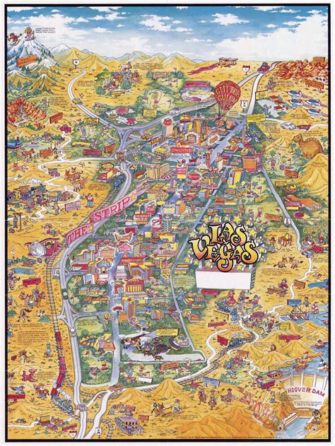 large detailed tourist illustrated map  las vegas vidianicom