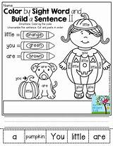 Color Kindergarten Sentence Sight Word Halloween Coloring Write Words Make Fun Worksheets Number Colors Build Sentences Learning School Reading Activities sketch template