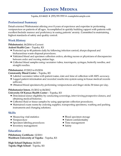 phlebotomist resume examples healthcare support livecareer