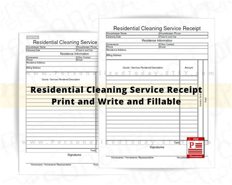 residential cleaning service receipt fillable  print  etsy