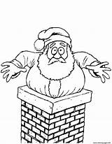 Santa Chimney Stuck Coloring Pages Christmas Clipart Printable Claus Drawing Print Color Template sketch template