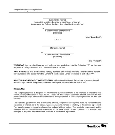 pasture lease agreement forms   ms word