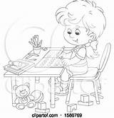 Writing Girl Desk Lineart Clipart School Letters Illustration Her Royalty Bannykh Alex Vector sketch template
