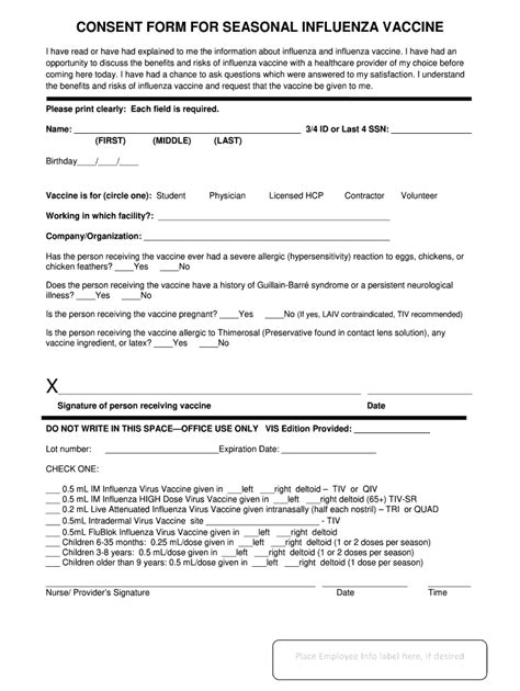 Consent Form For Seasonal Influenza Vaccine Fill And Sign Printable