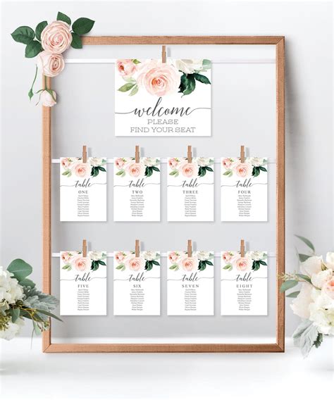 Wedding Seating Chart Template Printable Seating Cards Etsy Seating