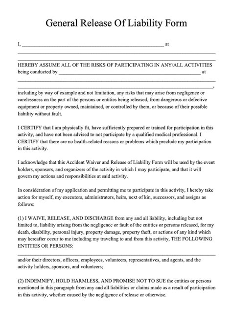 release  liability form template  liability form