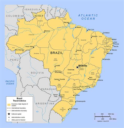 political and administrative map of brazil with major