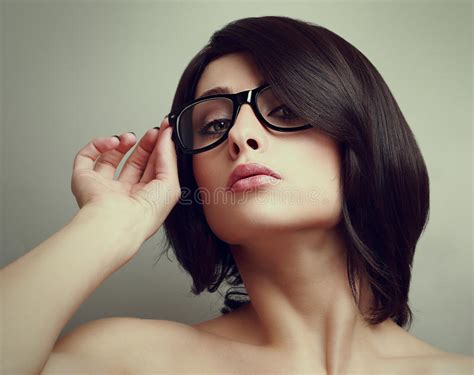 Short Hair Woman In Glasses Closeup Stock Image Image