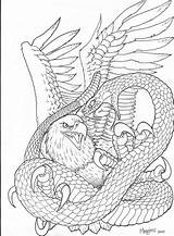 Eagle Snake Tattoo Drawing Outline Drawings Dragon Coloring Realistic Japanese Pages Talons Vs Line Eagles Draw Getdrawings Tattoos Chicanas Collection sketch template