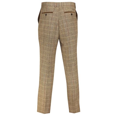 mens herringbone check trouser vintage tweed slim fit smart formal pant tan grey ebay