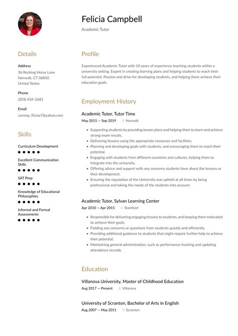 academic tutor resume examples writing tips   guide