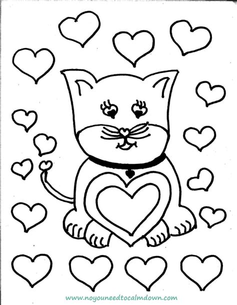 cute cat valentines day coloring page  printable
