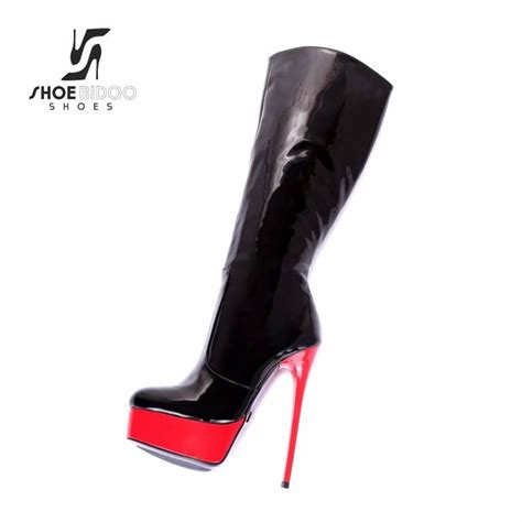 black and red shiny giaro high 16cm heeled knee boots knee boots