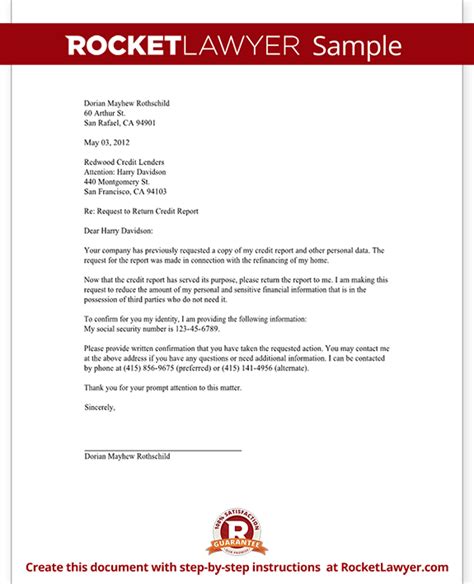 request  return  destroy  credit report letter template  sample