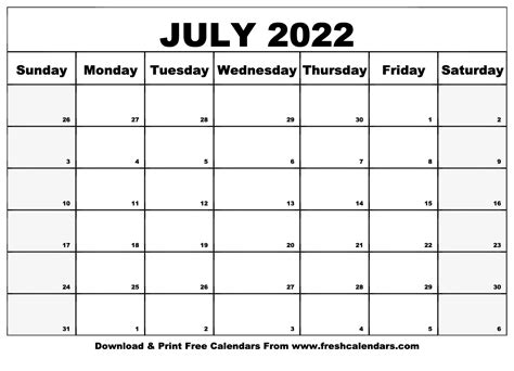 july  calendar  printable calendar templates july