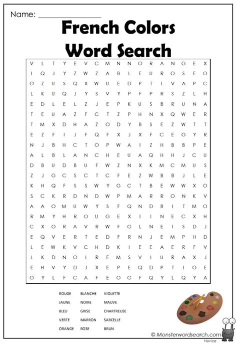 french colors word search gambaran