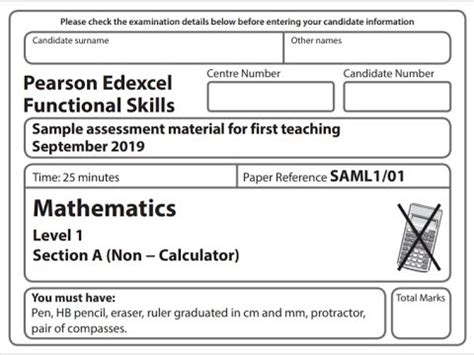 functional skills maths  sample paper  pearson edexcel reform