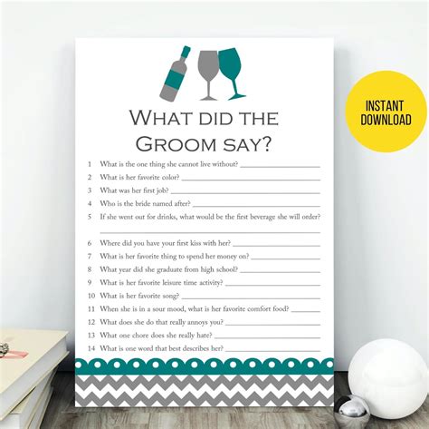 groom  game card printable bridal shower game template