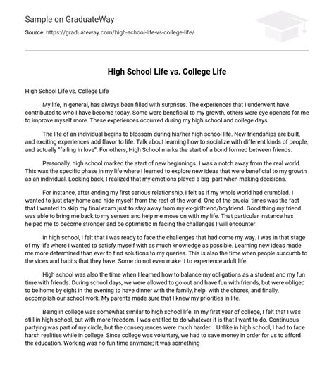 high school life  college life compare  contrast  essay  graduateway